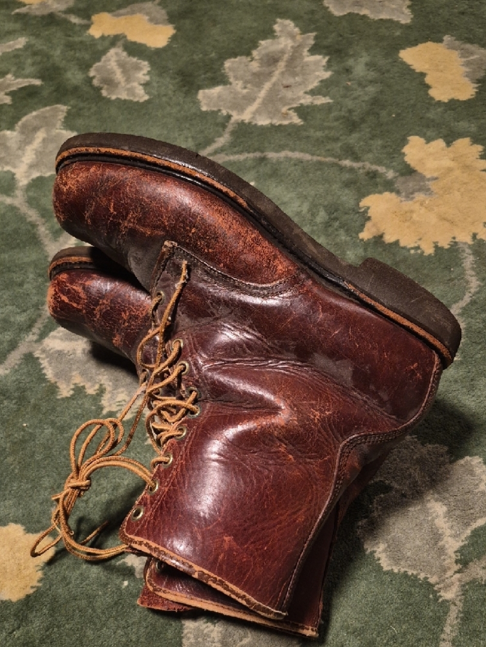 Men's Rustic Brown Leather Lace-Up Work Boots - Picture 2 of 12